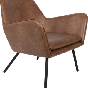 Loungestol lænestol Studio White Bon i valnødfarvet stof og PU-læder med skum og metalbase H78ÃB80ÃL76 cm